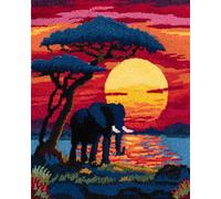 Latch Hook Rug Kits for Adults Beginners, Elephant in The Sunset 15X20In/52X38Cm Animal Pre-Printed Canvas Yarn Rug Hooking Kits, DIY Crochet Carpet Creative Craft, Ideal for Home Decor and
