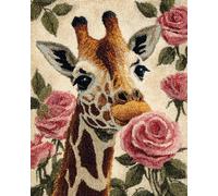 Latch Hook Rug Kits for Adults Beginners, Giraffe and Rose 15X20In/52X38Cm Animal Pre-Printed Canvas Yarn Rug Hooking Kits, DIY Crochet Carpet Creative Craft, Ideal for Home Decor and Fun Cr
