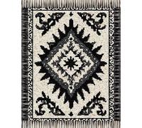 Latch Hook Rug Kits for Adults Beginners,Retro Black and White Ethnic Style,DIY with Printed Canvas Crochet Yarn Handmade Embroidery Crafts Crochet for Home Decoration,90x120cm