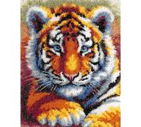 Latch Hook Rug Kits for Adults Beginners Tiger 52X38Cm DIY Craft Doormat Rug Making Kit Tapestry Cushion Knitting Patterns Printed Mesh Mat Canvas Wool Yarn Fabric Gift Kids Women