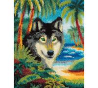 Latch Hook Rug Kits for Adults Beginners, Wolf in The Jungle 15X20In/52X38Cm Animal Pre-Printed Canvas Yarn Rug Hooking Kits, DIY Crochet Carpet Creative Craft, Ideal for Home Decor and Fun
