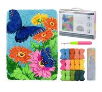Latch Hook Rug Kits for Adults, Butterfly Floral DIY Rug Making Kit, 52x38cm Embroidery Set with Pre-Printed Canvas & Latch Hook Tool, Creative Yarn Craft Gift for Beginners, Seniors & Home Decor