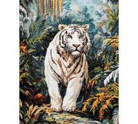 Latch Hook Rug Kits For Adults Cartoon White Tiger Animal Cross Stitch Knotted Rug,Diy Crochet Tapestry For Beginners，Adult And Teenager Embroidery Set Latch Hook Kits Rugs 35x46in