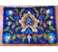 Latch Hook Rug Kits for Adults, Crochet Sewing Kit Classic Latch Hook 3D Craft Kit for Home Decor Festival Gift 23.6''x15.8'' (Blue Flower)