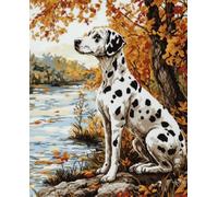 Latch Hook Rug Kits For Adults Dalmatian Animal By The River Cross Stitch Knotted Rug,Diy Crochet Tapestry For Beginners，Adult And Teenager Embroidery Set Latch Hook Kits Rugs 23x35in