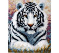 Latch Hook Rug Kits for Adults White Tiger 52X38Cm DIY with Printed Canvas Crochet Yarn Handmade Embroidery Crafts Crochet for Home Decoration