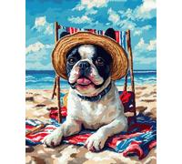 Latch Hook Rug Kits French Bulldog On The Beach Colorful Printed Crochet Yarn DIY Hooking Latch Kit Carpet Rug Cover Mat for Cushion Floor Decor 35''X46''