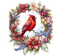 Latch Hook Rug Kits Red Bird On A Floral Wreath Christmas Rug Making Kits for Beginners Adults Tapestry Kits Embroidery Kits Craft Kit Carpet Doormat Creative Gift Home Decoration 31''X45''