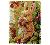Latch Hook Rug Kits The Rabbit Eating Cherries Colorful Printed Crochet Yarn DIY Hooking Latch Kit Carpet Rug Cover Mat for Cushion Floor Decor 21''X29''