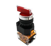 (Latching) Lock 22MM Selector Rotary Latching Momentary 1NO1NC 3 Position DPST 10A 400V Power Switch 1Pcs(Red long handle,3 Position)