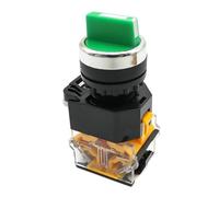 (Latching) Lock 22MM Selector Rotary Latching Momentary 1NO1NC 3 Position DPST 10A 400V Power Switch 1Pcs(Green short handle,2 Position)