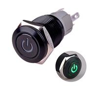 Latching Push Button Switch U16F5 1NO1NC SPDT ON/Off Black Shell with Blue Power Symbol LED Suitable for 16mm 5/8" Mounting Hole (Blue)(Green)