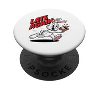 LATE AGAIN Running Rabbit Funny Meme Coffee Humor PopSockets Adhesive PopGrip