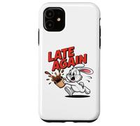 LATE AGAIN Running Rabbit Spilling Coffee Meme Humor Case for iPhone 11