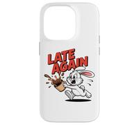 LATE AGAIN Running Rabbit Spilling Coffee Meme Humor Case for iPhone 14 Pro
