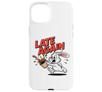 LATE AGAIN Running Rabbit Spilling Coffee Meme Humor Case for iPhone 15 Plus