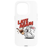 LATE AGAIN Running Rabbit Spilling Coffee Meme Humor Case for iPhone 15 Pro