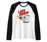Late Again Running Rabbit Spilling Coffee Meme Humor Raglan Baseball Tee