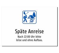 Late arrival - After 22:00 clock please quiet and without assembly. Aluminium sign A3: 420 x 297 mm - with graphic and text