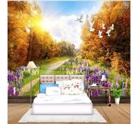 Late Autumn Forest Path Flying Birds Beautiful Flowers 3D Wallpaper Premium Textured Silk Study Dining Living Room Bedroom Sofa TV Wall Easy Install-150cm×105cm