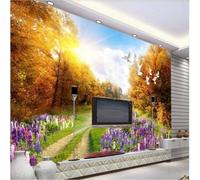 Late Autumn Forest Path Flying Birds Beautiful Flowers 3D Wallpaper Silky Texture Home Study Office Grey Dining Room Sofa Bedroom Living Room TV Backdrop-430cm×300cm