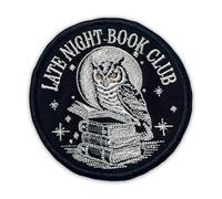 Late Night Book Club Patch 3 Inches Funny Crow, Book Lover Fantasy Reading, Iron On/Sew On Embroidery Fabric Applique Morale Patches Bookish Romantasy for Backpack Vest Hat Dog Harness Gifts Mom Dad