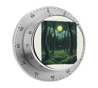 Late Night Forest Kitchen Timers for Cooking, 60 Minute Mechanical Timer with Loud Alarm - No Batteries Required - Magnetic Backing Stainless Steel Desk Timer for Classroom