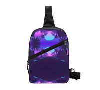 Late Night Highway Foldable Sport Sling Bag,Lightweight Crossbody Chest Pack with Multiple Pockets,Water-Resistant Polyester Fabric,Compact Travel Daypack