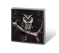 Late Night Owl Brooch Pin Cute Button Badge Aluminum Alloy Button Pins Rectangle Lapel Pin Elegant Memorial Pins Square Brooches for Clothing Backpack Jackets Decoration