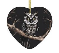 Late Night Owl Ceramic Christmas Heart Pendant, The Pottery Piece is Available with Silk Thread