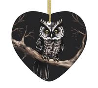 Late Night Owl Christmas Ceramic Heart Ornament Printed Holiday Decoration Suitable for Christmas and Family Parties