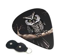 Late Night Owl Guitar Picks 6 Pack with Leather Guitar Pick Holder Keychain, Plectrum Key Fob Cases Bag, Abstract Art Plectrum for Acoustic Electric Guitar, Ukulele 0.71mm