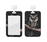 Late Night Owl Id Badge Holder with Lanyard-Vertical Card Protector Clear Abs Hard Shell, Retractable Reel for Work Office