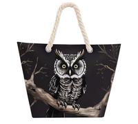 Late Night Owl Large Tote Bag for Women, Waterproof Durable Beach Bag with Hemp Rope Handle, Multifunctional Hemp Rope Shopping Bag for Beach Park Travel Work Daily Use