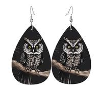 Late Night Owl Leather earrings, teardrop-shaped pendant jewelry, versatile and stylish women's accessories.