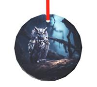 Late Night Owl Patterned Christmas Round Glass Pendant, Christmas Tree Decoration, Birthday Gift