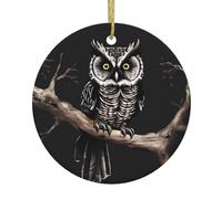 Late Night Owl Patterns Round Ceramic Pendant - Festive Party Hanging Christmas Tree and Fireplace Ornament