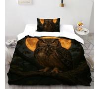 Late Night Owl Quilt Cover Art Comforter Cover 2 Pieces Hypoallergenic Microfiber for Kids Boys Girls Teens 1 Pillowcases Single(135x200cm)