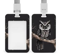 Late Night Owl Retractable ID Badge Holder with Lanyard - Vertical Badge Reel,Keychain Clip,Name Tag Id Card Holder Protector for Nurse Officer Teacher Security Staff Women Men