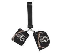 Late Night Owl Wristlet Keychain Wallet Pouch with Strap Double Zipper Small Coin Purse Portable Wrist Bag for Travel Gym Daily Use