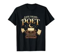 Late Night Poet Typewriter Moon and Poetry Writing Value Graphic T-Shirt