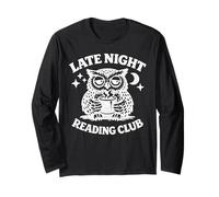 Late Night Reading Club tee Sleepy Wise Owl with Coffee Long Sleeve T-Shirt