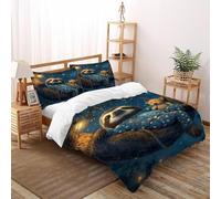 Late Night Sloth Bedding Set Super King(260x220cm), Cute Animals Comforter Cover For Kids Boys Girls Teens Cute Animals 3D Print Duvet Insert 3 Pieces with 2 Pillowcase