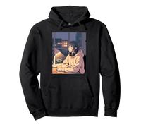 Late Night Thoughts Lo Fi Anime Girl Headphones Rainy Night Pullover Hoodie