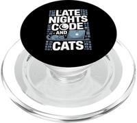 Late Nights Code And Cats Programmer Cat Lover PopSockets PopGrip for MagSafe