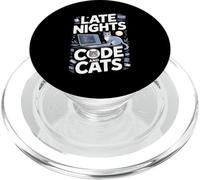 Late Nights Code And Cats Programmer Cat Lover PopSockets PopGrip for MagSafe