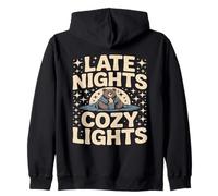 Late Nights Cozy Lights Bear With Hot Cocoa Zip Hoodie