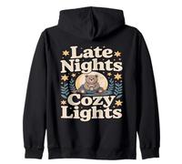 Late Nights Cozy Lights Bear With Hot Cocoa Zip Hoodie