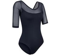 LATEAU Ballet Dance Wrap Top Adult Ballet Leotards for Women Mesh Girls Cotton Spandex Dance Wear Black 3/4 Sleeve Gymnastics Leotards Ballet Bodysuits(Black,M)