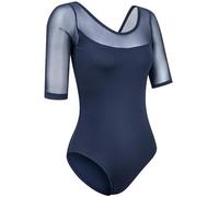 LATEAU Ballet Dance Wrap Top Adult Ballet Leotards for Women Mesh Girls Cotton Spandex Dance Wear Black 3/4 Sleeve Gymnastics Leotards Ballet Bodysuits(Dark Blue,M)